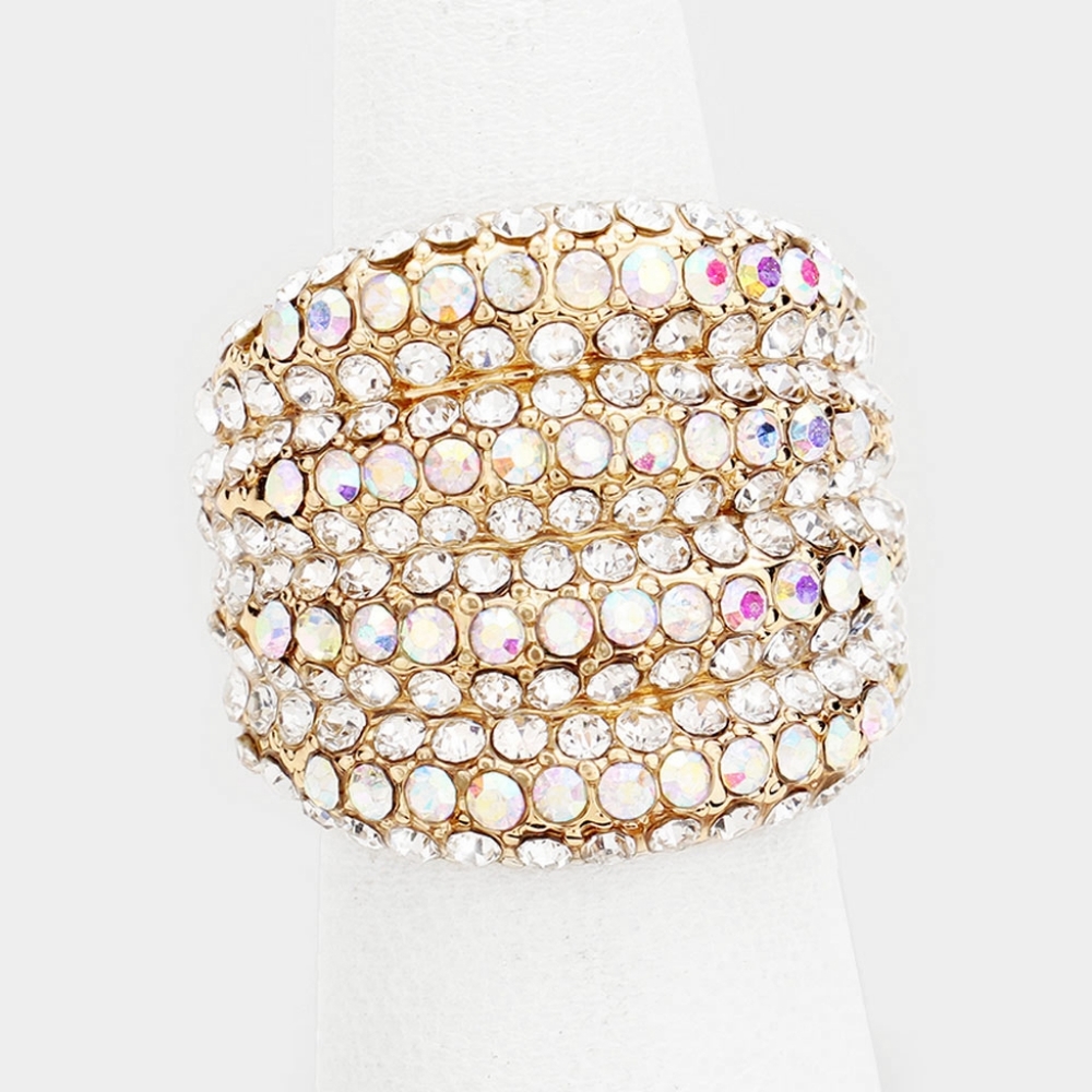 Gold Abalone Rhinestone Crystal Fashion Ring Cute Fashion Jewelry Accessories